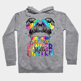 Hello Kindergarten Back To School Messy Hair Bun Girl Tie Dye Hoodie